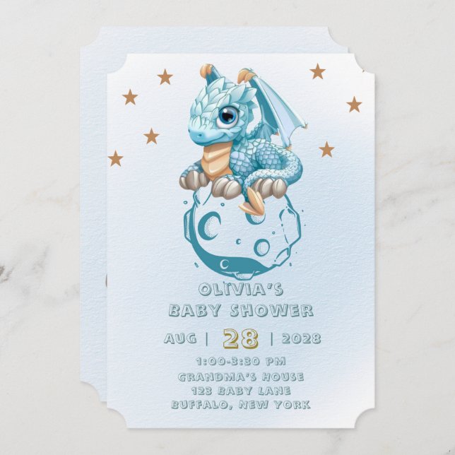 Invitación Dragon Aquamarine Astroid Boy Baby Shower (Anverso / Reverso)