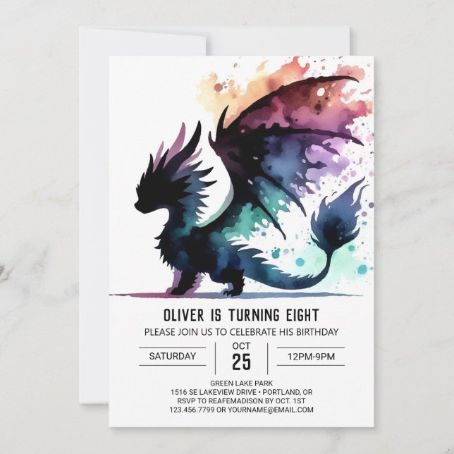 Invitación Dragón artesano digital de cumpleaños (Anverso)