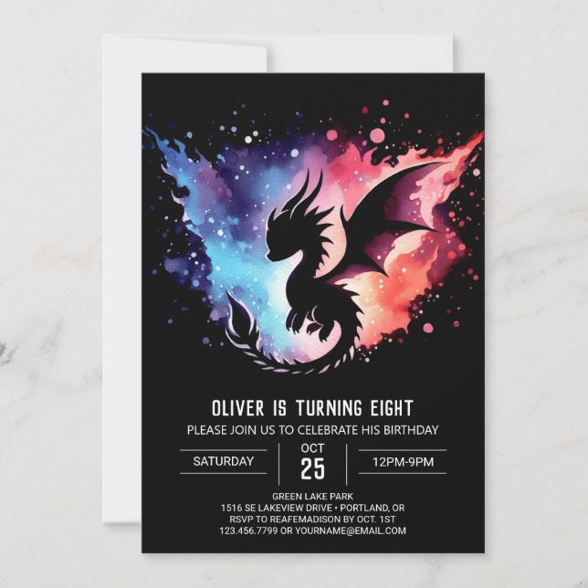 Invitación Dragón Artístico Cumpleaños Editable (Anverso)