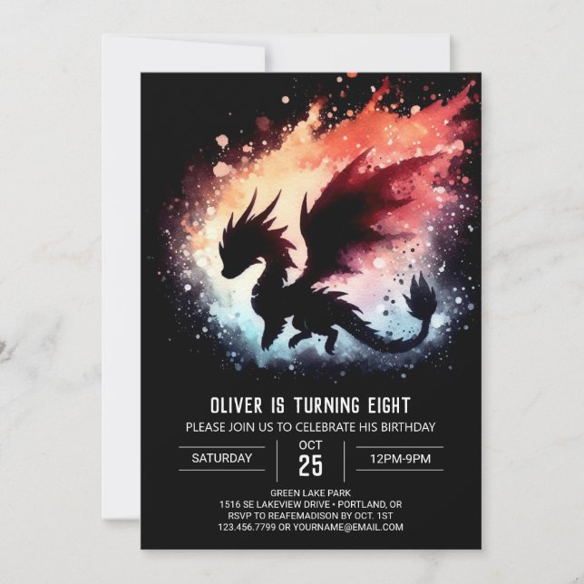 Invitación Dragón artístico Personalizado de cumpleaños (Anverso)