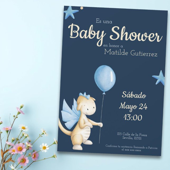 Invitación Dragón azul de la Marina Cute niño español Baby Sh (Subido por el creador)