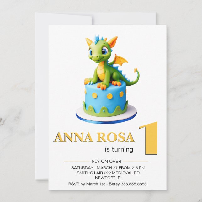 Invitación *~* Dragon Baby Photo age 1 AP88 Birthday Party (Anverso)