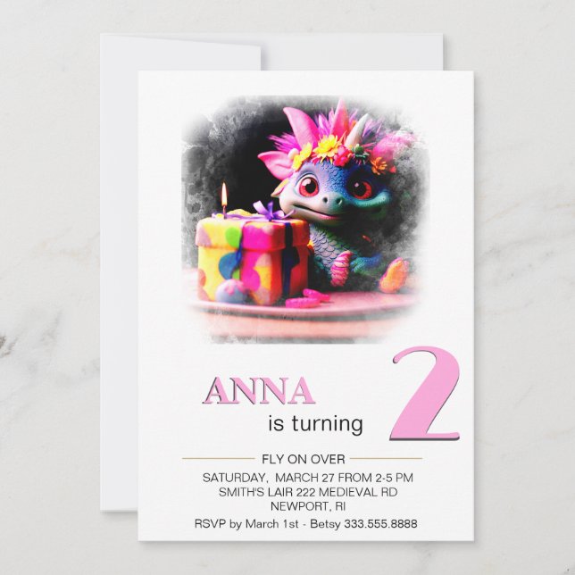 Invitación *~* Dragon Baby Photo age 2 AP88 Birthday Party (Anverso)
