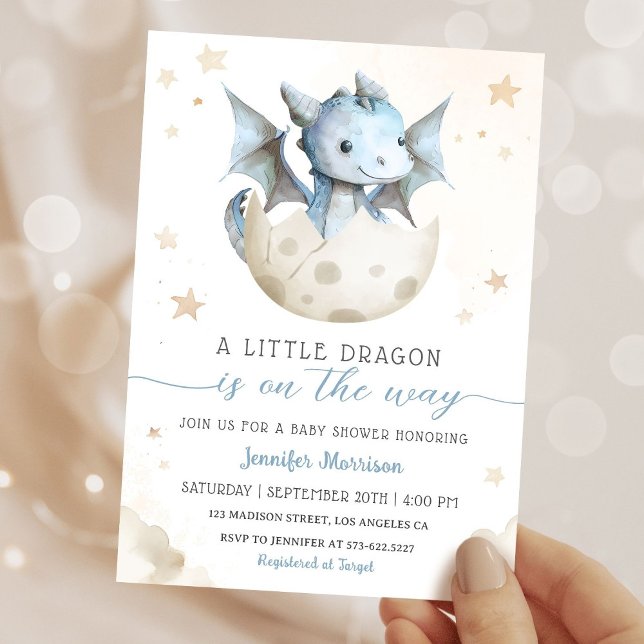 Invitación Dragon Baby Shower Cute Boy Blue WatercoIor (Subido por el creador)