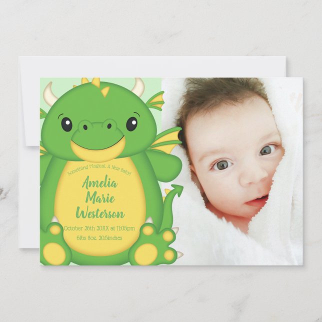 Invitación Dragon Baby Shower Green (Anverso)