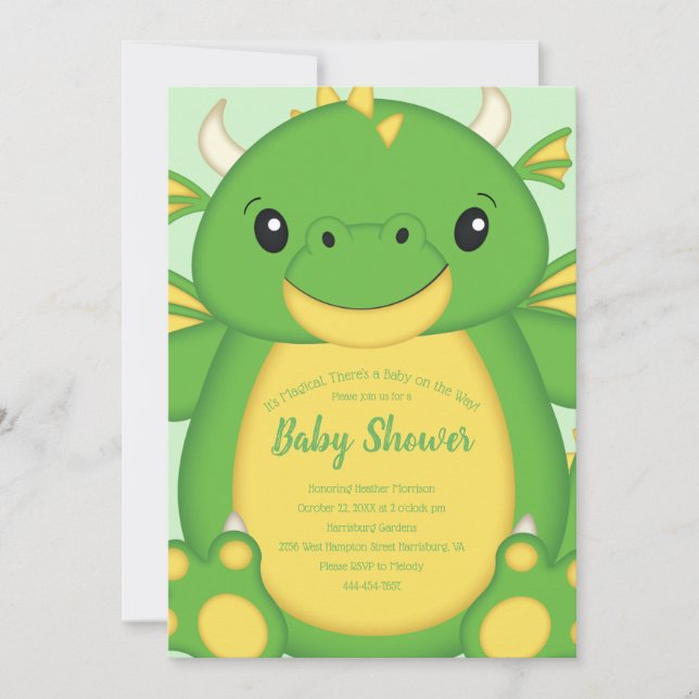 Invitación Dragon Baby Shower Green (Anverso)