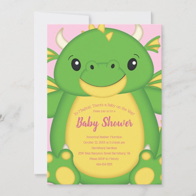Invitación Dragon Baby Shower Pink (Anverso)