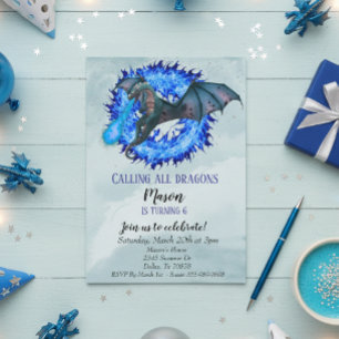 Invitación Dragon Blue Fire Serpent Birthday Party Child