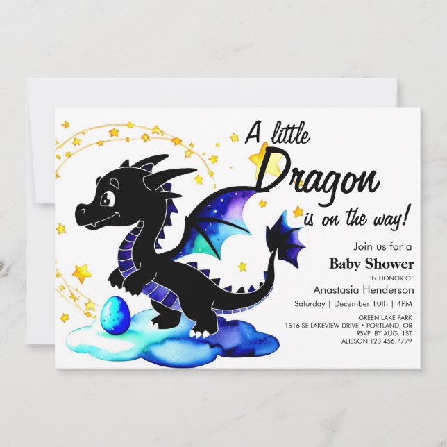Invitación Dragon Boy Baby Shower con acuarela mágica (Anverso)