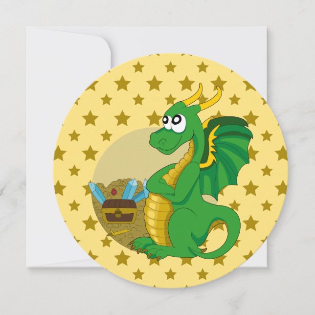 Invitación Dragon cartoon birthday print invites (Anverso)