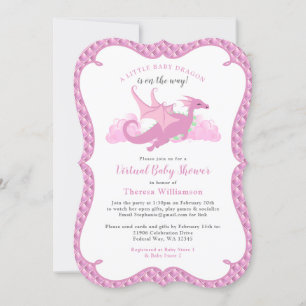 Invitación Dragon Chica Whimsical Rosa Virtual Baby Shower