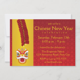 Invitación Dragón chino de Año Nuevo y bengalas