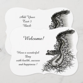 Invitación Dragón chino, diseño blanco y negro en tatuostyl