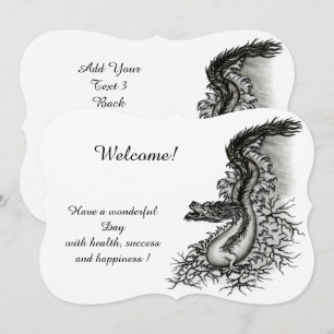 Invitación Dragón chino, diseño blanco y negro en tatuostyl