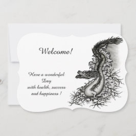 Invitación Dragón chino, diseño blanco y negro en tatuostyl