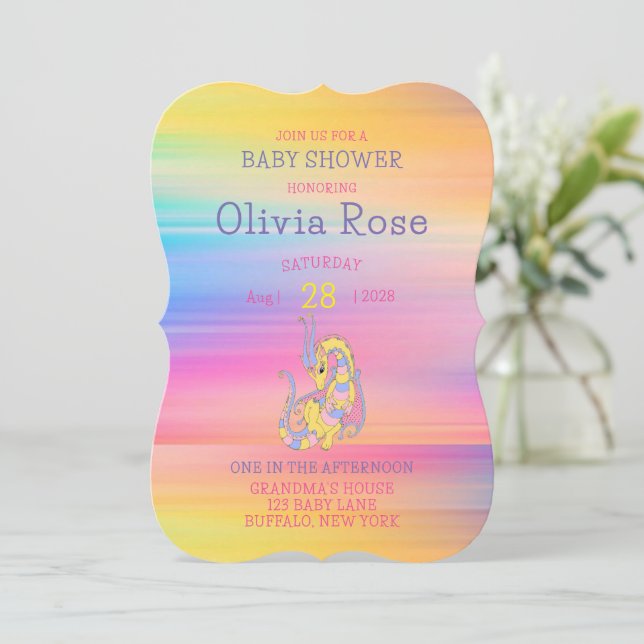 Invitación Dragon Colorful Gold Purpurina Baby Shower (Anverso de pie)