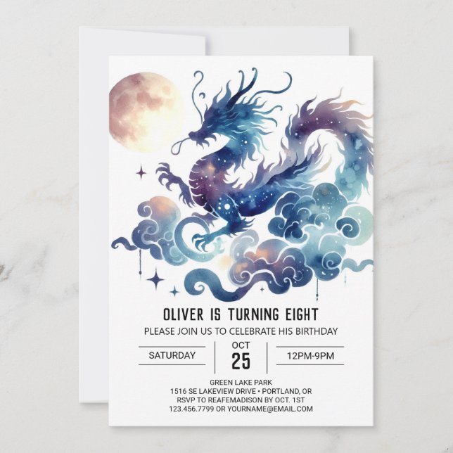 Invitación Dragón con estilo Cumpleaños Imprimible (Anverso)