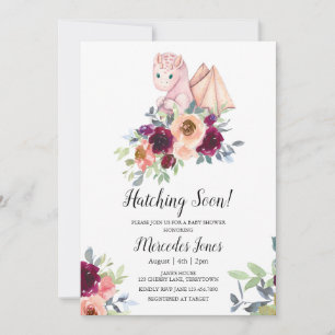 Invitación Dragón con Hatchazón Floral Rosa chica