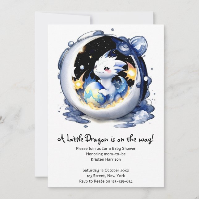 Invitación Dragón con tema de fantasía en Baby Shower (Anverso)