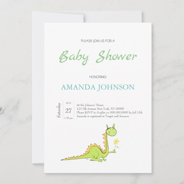 Invitación Dragón con una flor (Anverso)