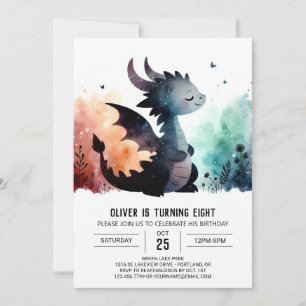 Invitación Dragón de color de agua Cumpleaños Editable