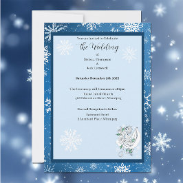 Invitación Dragón de invierno blanco Snowflakes Blue