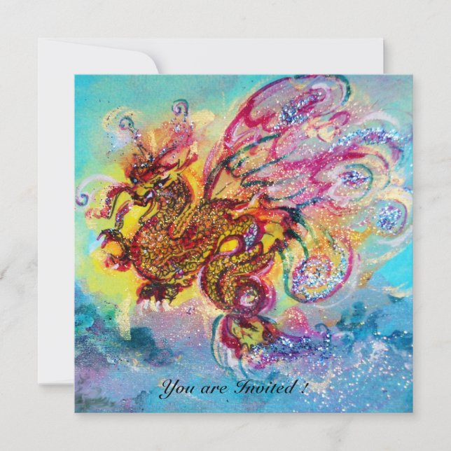 Invitación DRAGÓN DE MAR azul violeta púrpura negro amarillo (Anverso)