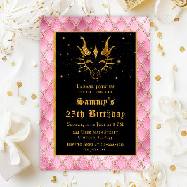 Invitación Dragón de oro con escalas rosadas Fiesta de cumple