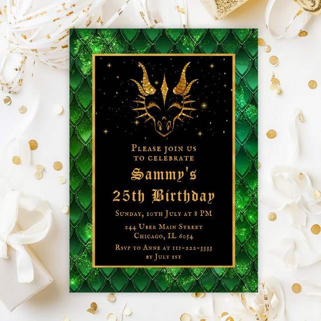 Invitación Dragón de oro con fiesta de cumpleaños de escalas  (Subido por el creador)