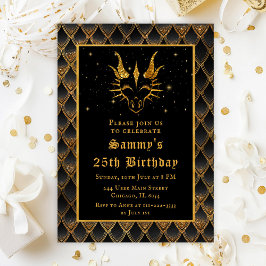 Invitación Dragón de oro con fiesta de cumpleaños de escalas 