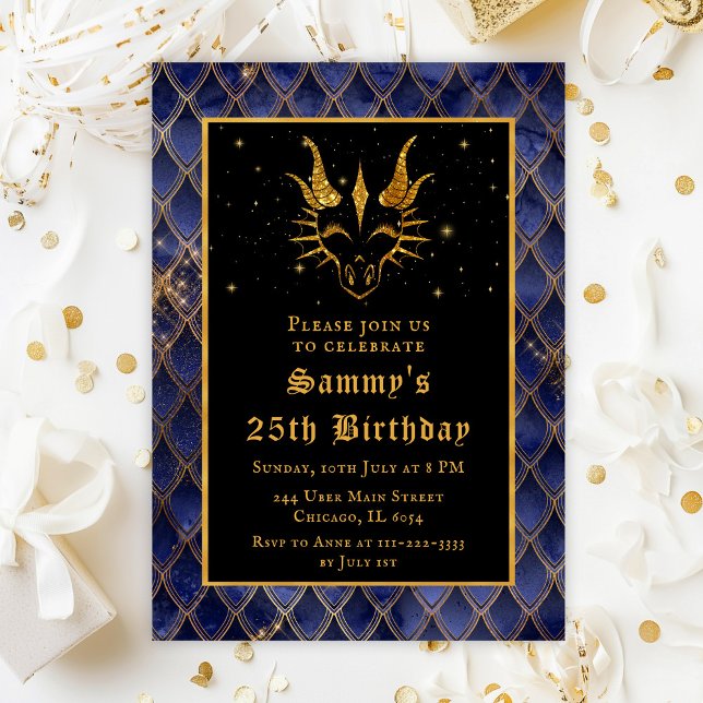Invitación Dragón de oro con fiesta de cumpleaños de las esca (Subido por el creador)