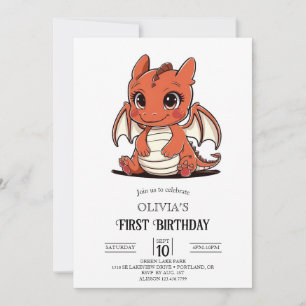 Invitación Dragón digital personalizado de primer cumpleaños