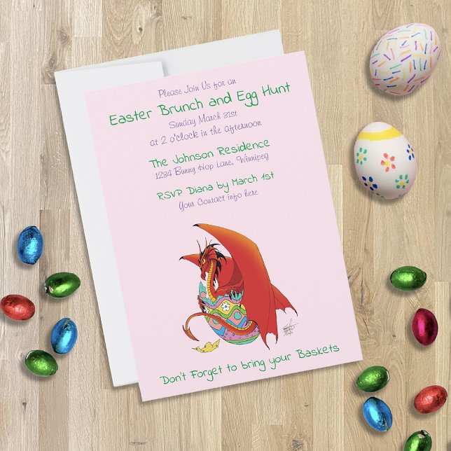 Invitación Dragón divertido de Pascua Fantasía rosa de vacaci (Subido por el creador)