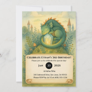 Invitación Dragón durmiente con cristal en cumpleaños de cuen