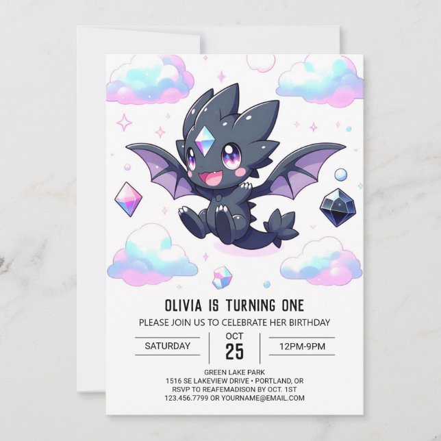 Invitación Dragón Encantado en Sueño Primer Cumpleaños (Anverso)
