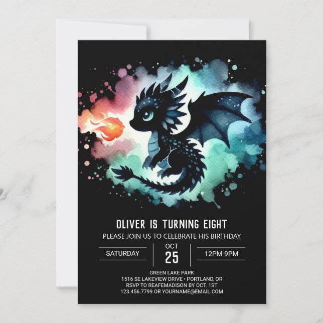 Invitación Dragón encantado Niños de cumpleaños (Anverso)