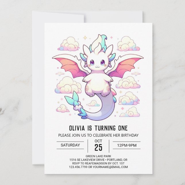 Invitación Dragón encantado Primer cumpleaños (Anverso)