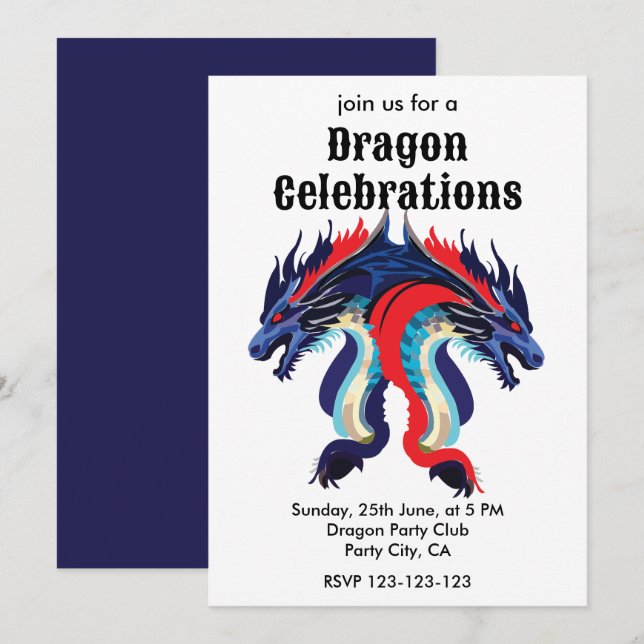 Invitación Dragon Fantasía Arte Fantástico Festejos Festejos  (Anverso / Reverso)