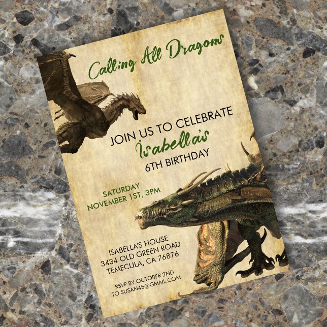 Invitación Dragon Fantasy Partido de Cumpleaños Realista (Subido por el creador)