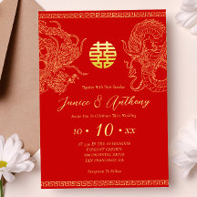 Dragón fénix de oro rojo boda china