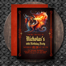 Invitación Dragon Fire Boys Fantasy Birthday Invitation