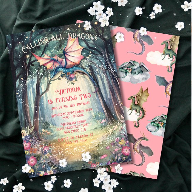 Invitación Dragón forestal rosado encantado (Subido por el creador)