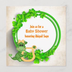 Invitación Dragón lindo del chica, irlandés Baby Shower de la