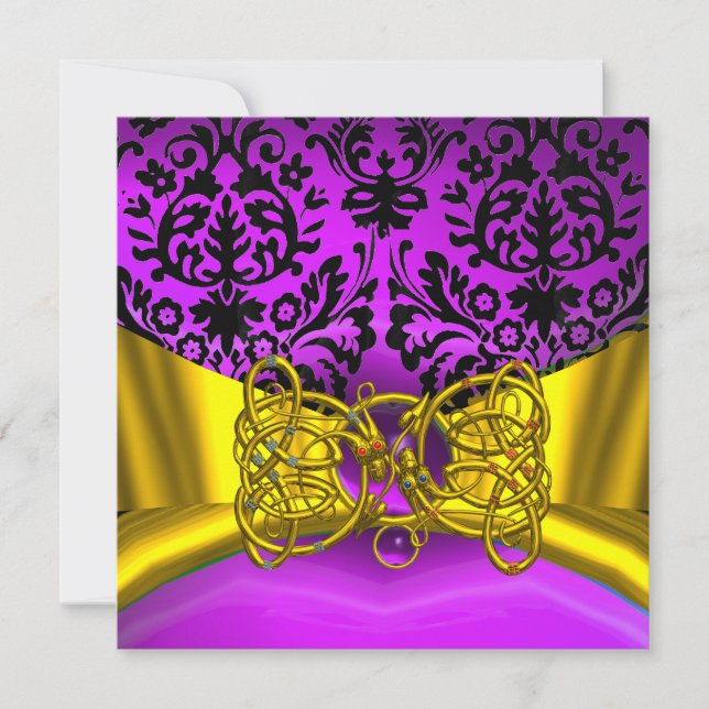 INVITACIÓN DRAGON LOVE GOLD PURPLE BLACK DAMASK MONOGRAM (Anverso)