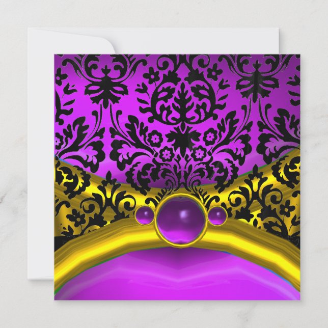 INVITACIÓN DRAGON LOVE GOLD PURPLE BLACK DAMASK MONOGRAM (Anverso)