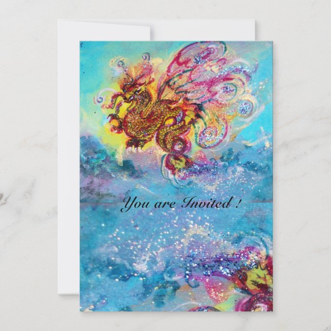 Invitación DRAGÓN MARINO azul violeta púrpura negro amarillo (Anverso)