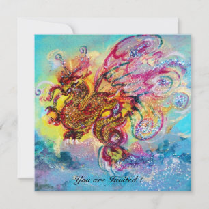 Invitación DRAGÓN MARINO azul violeta púrpura negro amarillo