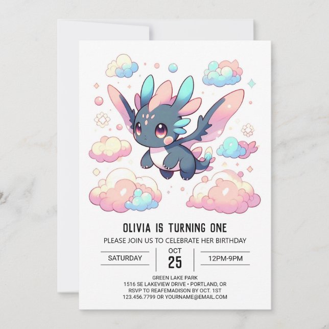 Invitación Dragón mítico 1 cumpleaños (Anverso)