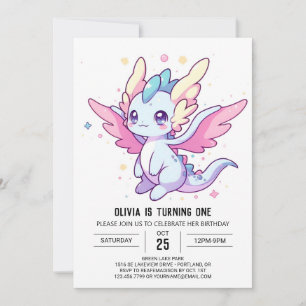 Invitación Dragón moderno mítico Primer cumpleaños