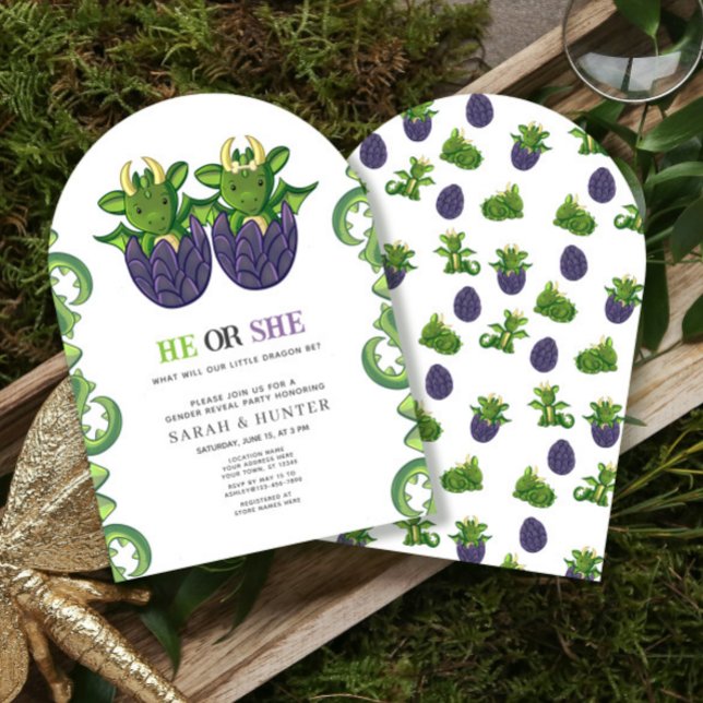 Invitación Dragón Moderno Que Él O Ella Revelan Baby Shower (Subido por el creador)
